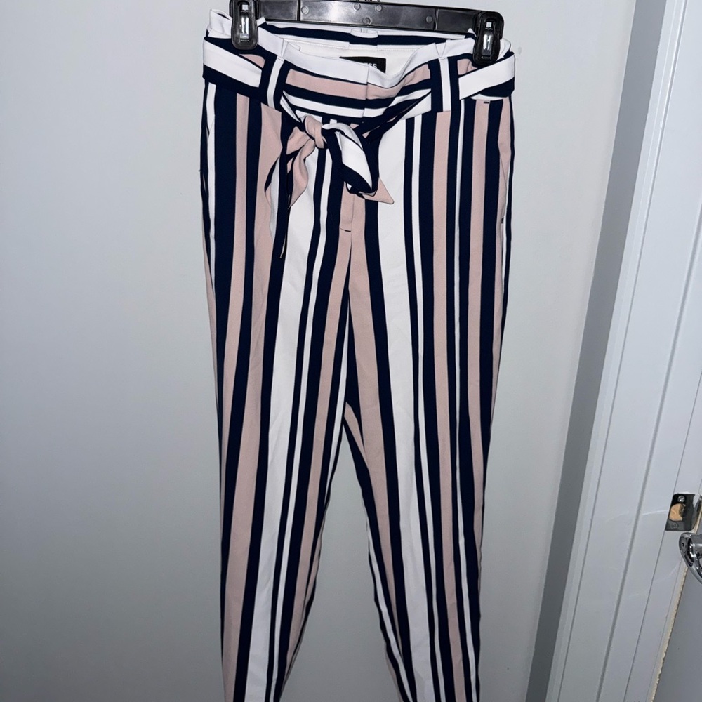Express Women's Striped Pants - Navy, White, and Pink